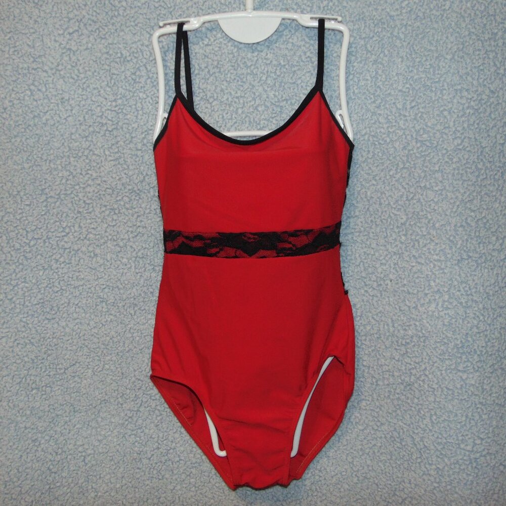 Natalie Dancewear Red Black Lace Leotard LA